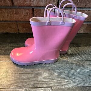New youth rain boots rubber boots  pink with purple soles and handles
